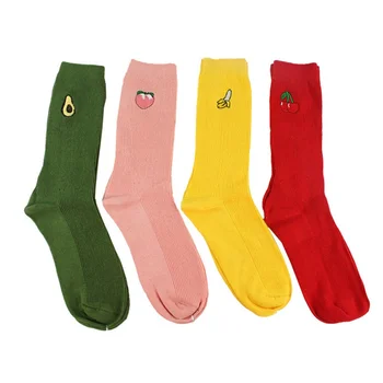 

4 Pairs/Lot Candy Color Women Socks Cotton Cute Crew Socks Cartoon Fruit Print Novelty Gift Calcetines for Spring Autumn Comfort