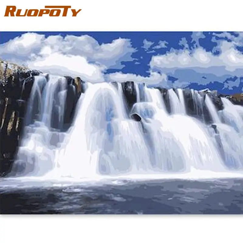 

RUOPOTY 60x75 см рамка краска по номерам водопад пейзаж масляная краска по номерам на холсте украшение для дома уникальный подарок