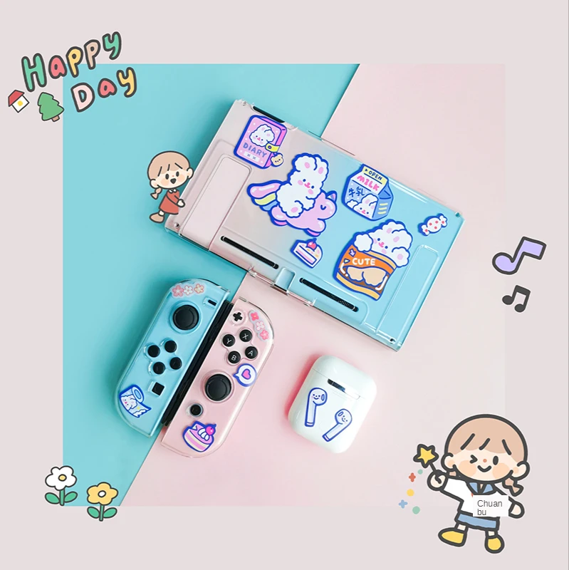 

For Nintend Switch Case Crystal Transparent Full Cover Joy-Con Controller Shell Cute DIY Stickers For Nintend Switch Accessories