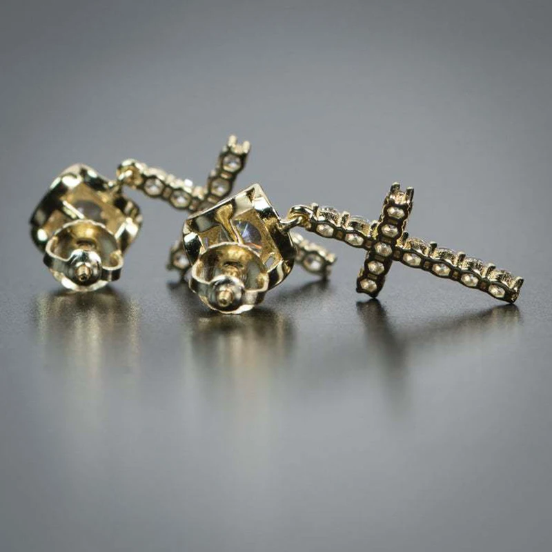 Cross Stud Earrings Hip Hop Rhinestone Piercing Studs For Women Men Ear Accessories Fashion Jewelry stud earrings cross earrings