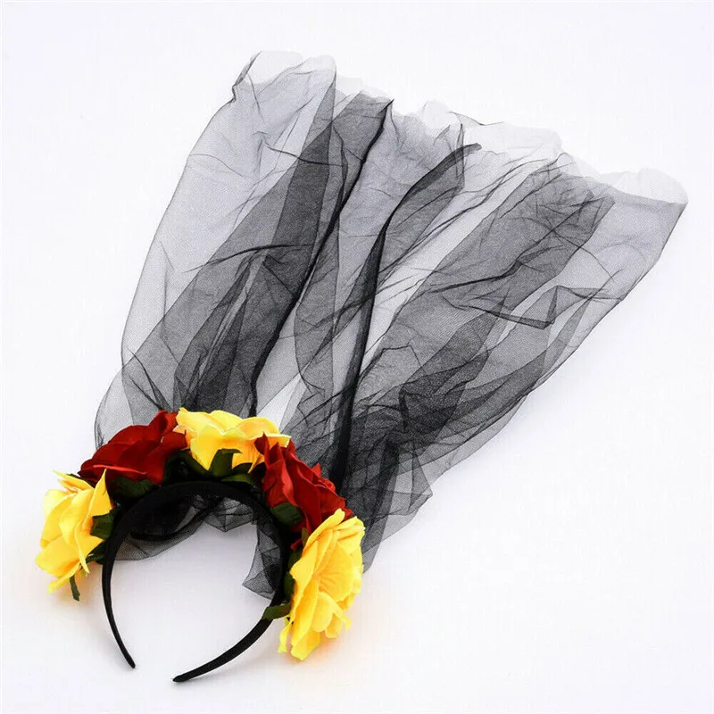 День мертвых вуаль труп розы для невесты мексиканский Хэллоуин нарядное платье цветок повязка на голову Хэллоуин аксессуар к костюму для вечеринки