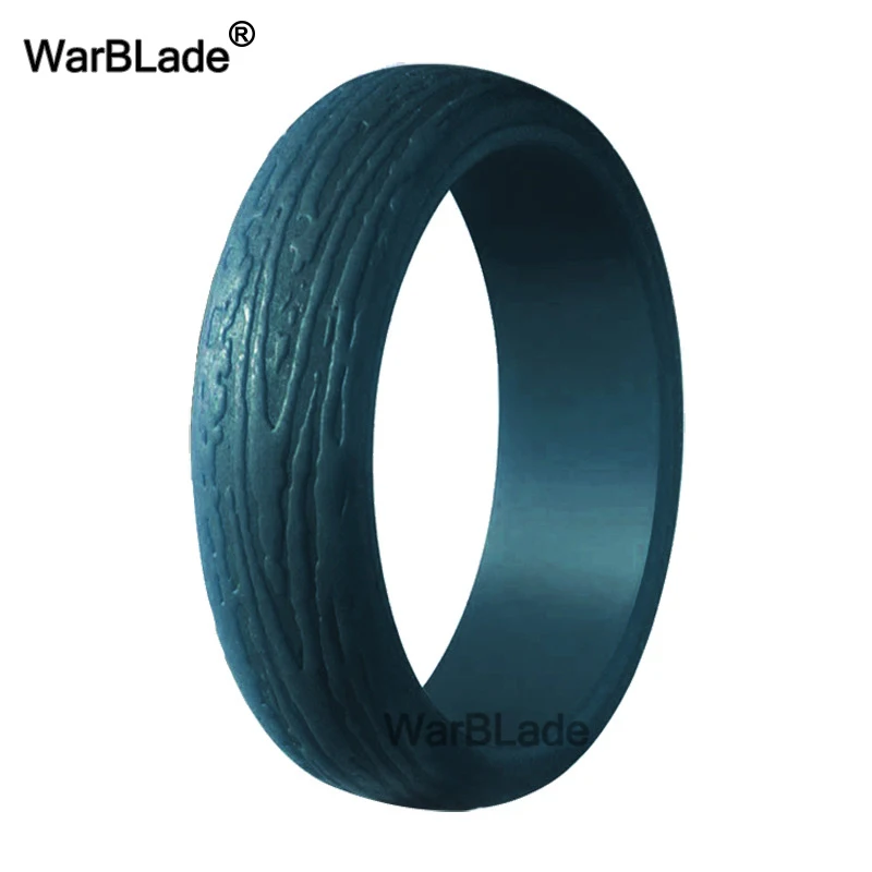 Fashion 5.7mm Tree Pattern Silicone Rings For Women Wedding Rubber Bands Sports Hypoallergenic Flexible Silicone Finger Ring - Цвет основного камня: Iron blue
