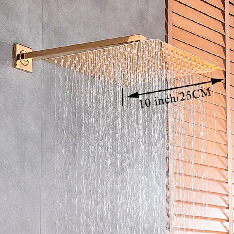 Золотой лак " /10"/1" квадратная насадка для душа для ванной комнаты ультратонкая дождевая душевая головка с душевой рукояткой кран аксессуары настенный - Цвет: 10inch shower set A