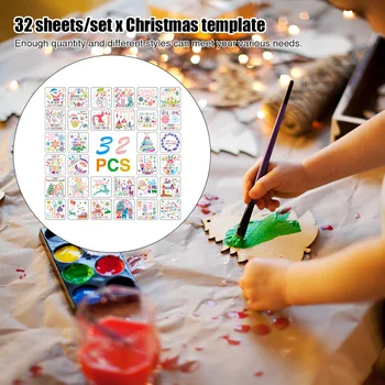 

32pcs DIY Embossing Christmas Template Decoration Coloring Layering Stencils Drawing Painting Holiday Scrapbook Reusable
