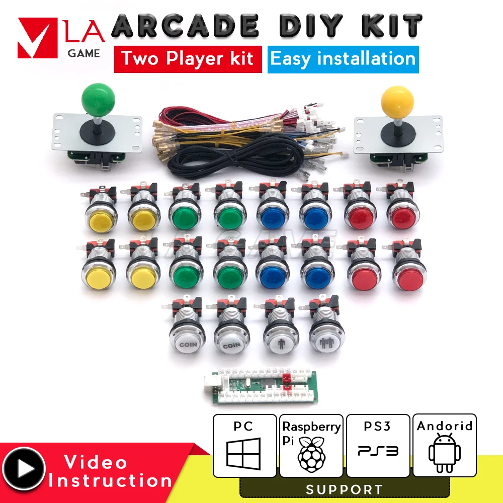 

diy kit 2 player controle arcade usb encoder to PC Rasberry PI sanwa joystick led arcade button arcade cabinet mame game console