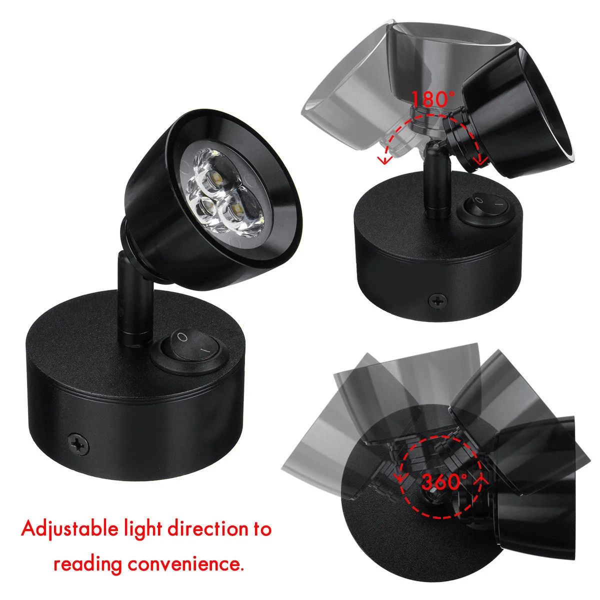 

3W Car LED Reading Light For Boat Caravan Wall Bracket Bedside White Warm Lamp