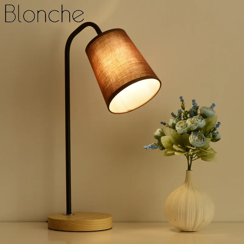 Blonche Modern Table Lamp Wooden Table Lights E27 Lighting for Bedside Bedroom Living Room Home Decor Simple Iron Art Luminaire