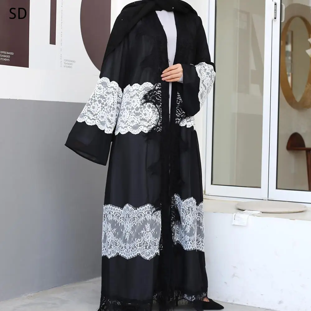 

Muslim Abaya Arab Female Muslim Robe Syari Full Length Lace Embroidery Muslim Dresses Ramadan Abaya