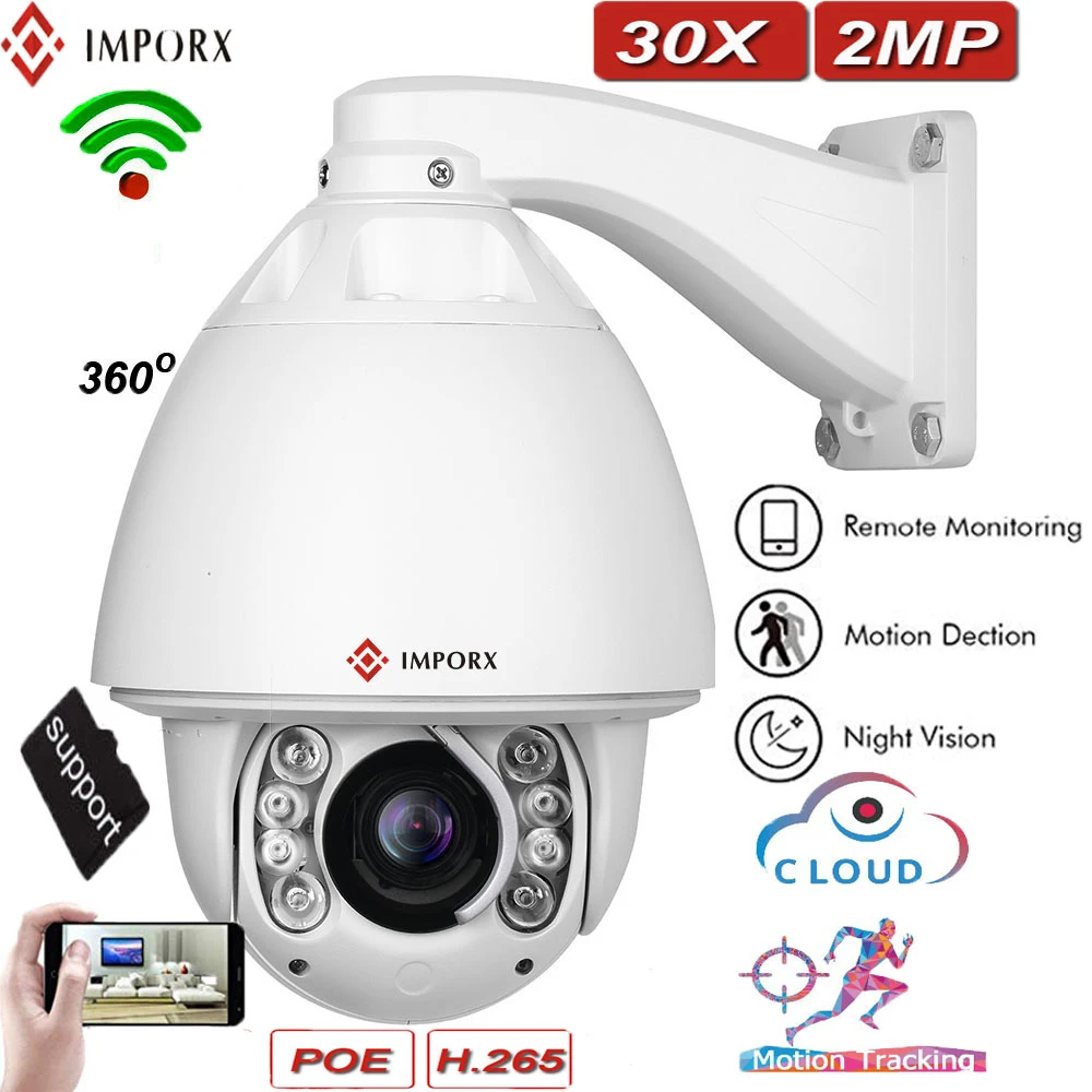 

IMPORX Surveillance IP Cameras AutoTracking PTZ Camera Housing 30X 2MP Infrared Night Vision Auto Tracking High Speed Dome P2P