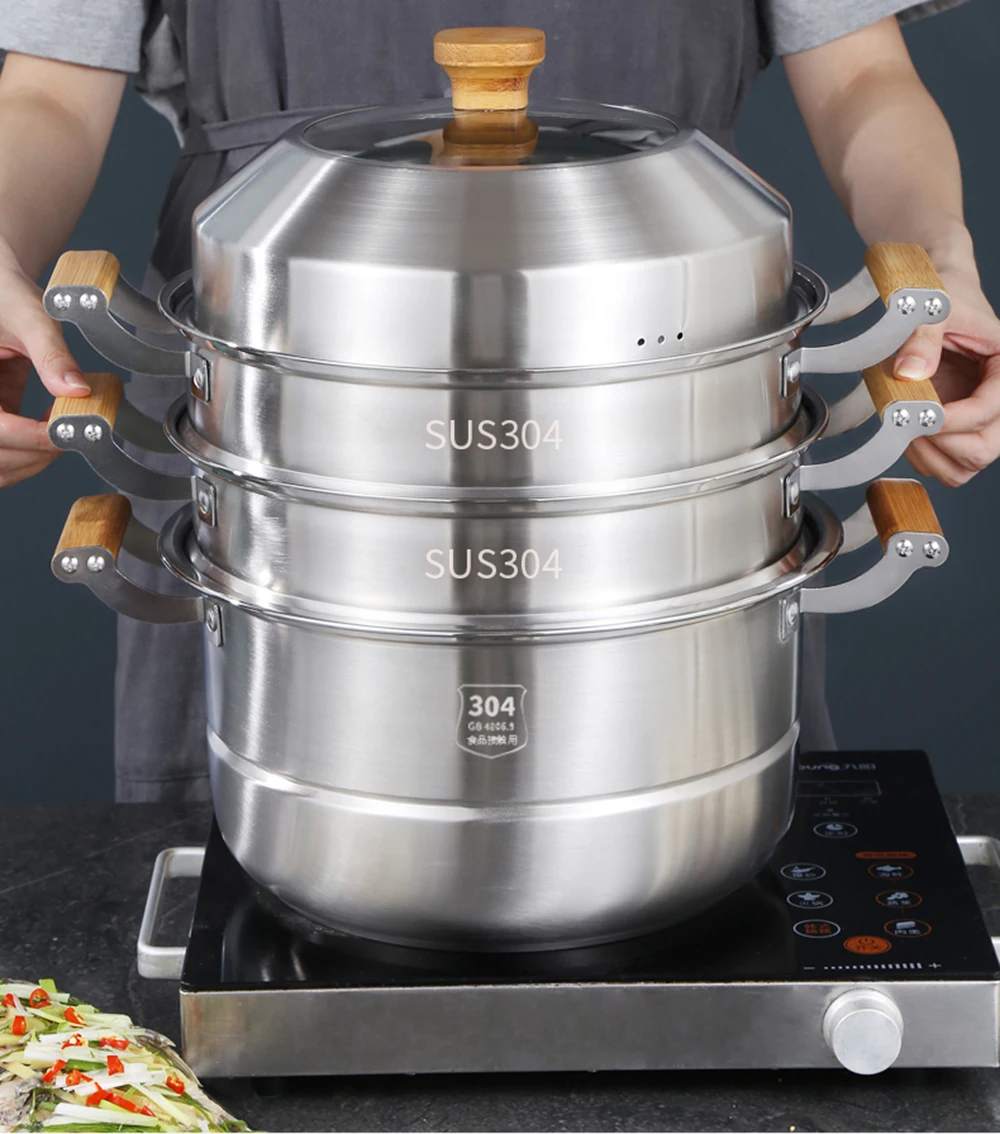 Steamer Pot 304 Stainless Steel Double Boilers Commercial Soup Pot Stew Induction Cooker Instant