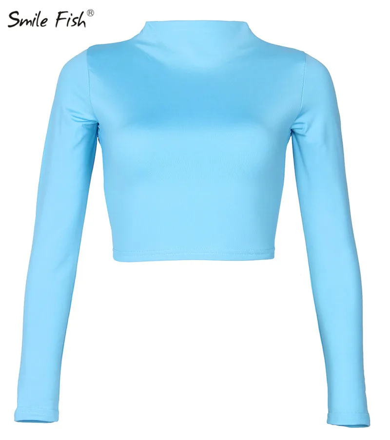 Light Blue Змеиная змея Harajuku Корейская женская футболка с длинным рукавом укороченный топ водолазка леопардовая Базовая короткая футболка Femme Сексуальная клубная блуза - Цвет: Light Blue