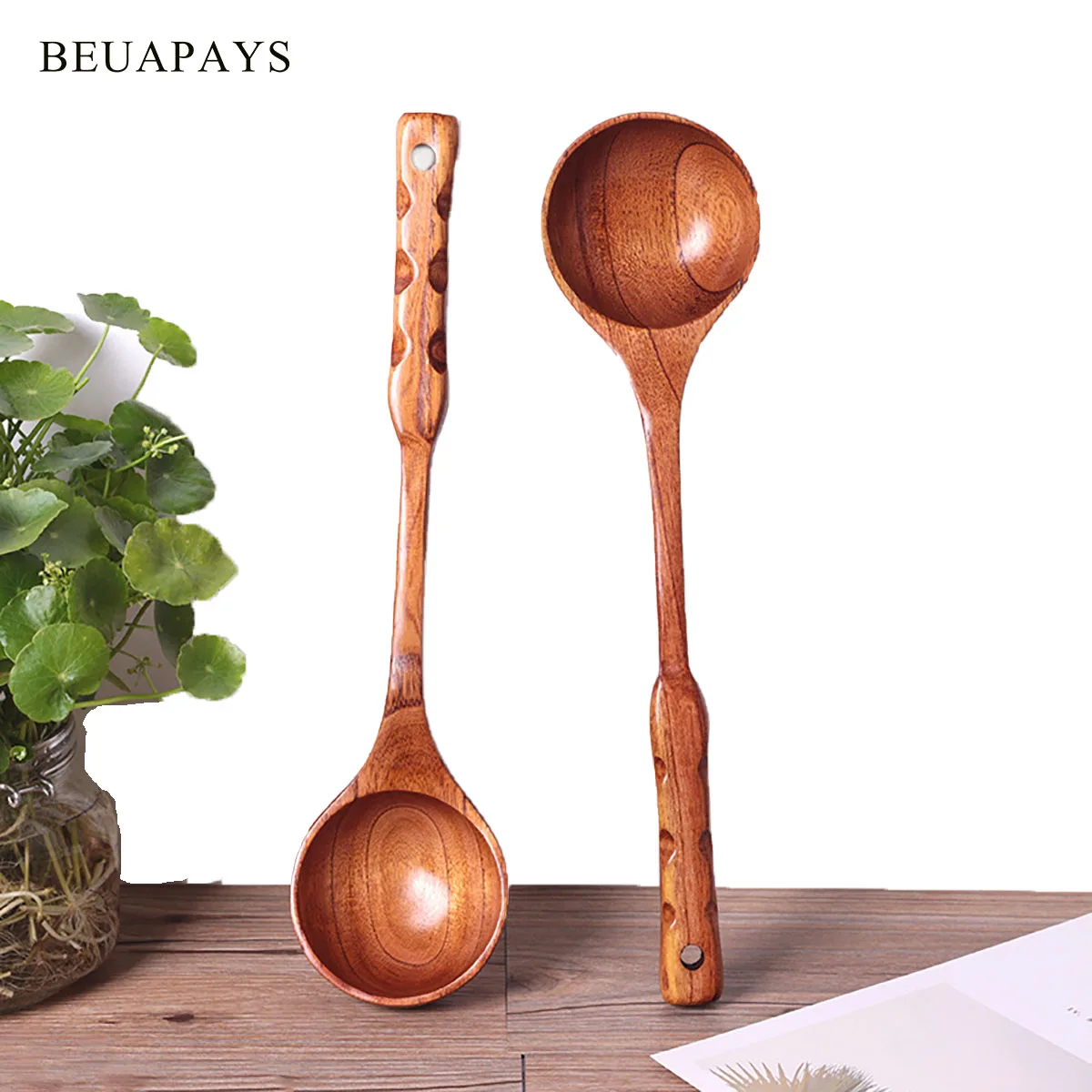 

Antique Long Handle Wooden Spoon Solid Retro Soup Porridge Hot Pot Household Large Cooking Addessories Party Kitchen Supplies