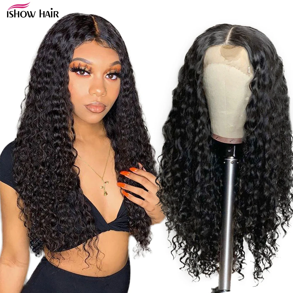 Parrucche dei capelli umani della parte del merletto dei capelli di Ishow per le donne nere parrucca dell'onda profonda del merletto dei capelli di Remy peruviani dell'onda profonda con i capelli del bambino