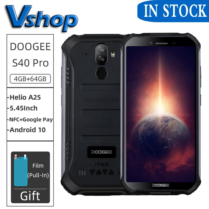 Смартфон DOOGEE S40 Pro 4 + 64 ГБ IP68/IP69K Android 10 мобильный телефон водонепроницаемый |