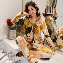 JULY'S SONG модный фланелевый пижамный комплект из 2 предметов с цветочным принтом, женская зимняя Пижама, теплая пижама с длинным рукавом