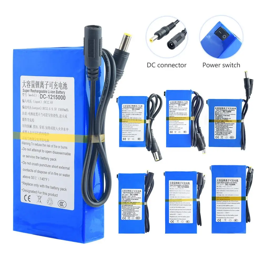 Высокая емкость 4800-20000mAh перезаряжаемый портативный литий-ионный аккумулятор с переключателем вкл/выкл DC 12V для камеры DVD tv СВЕТОДИОДНЫЙ фонарь