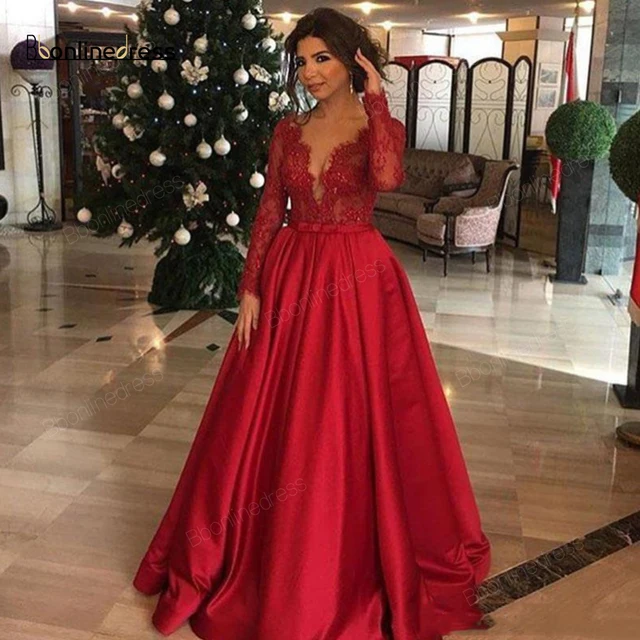 Elegant Red Evening Dresses Satin Full 