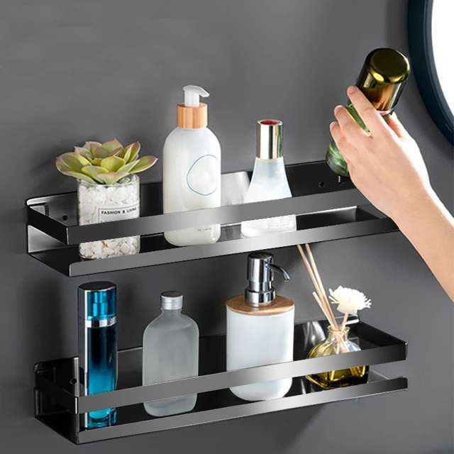 Punch Free Floating Shelves for Wall Storage Self-adhesive Rack 20-50cm  Kitchen Home Decor Bathroom Accessorie Modern Matt Black - AliExpress