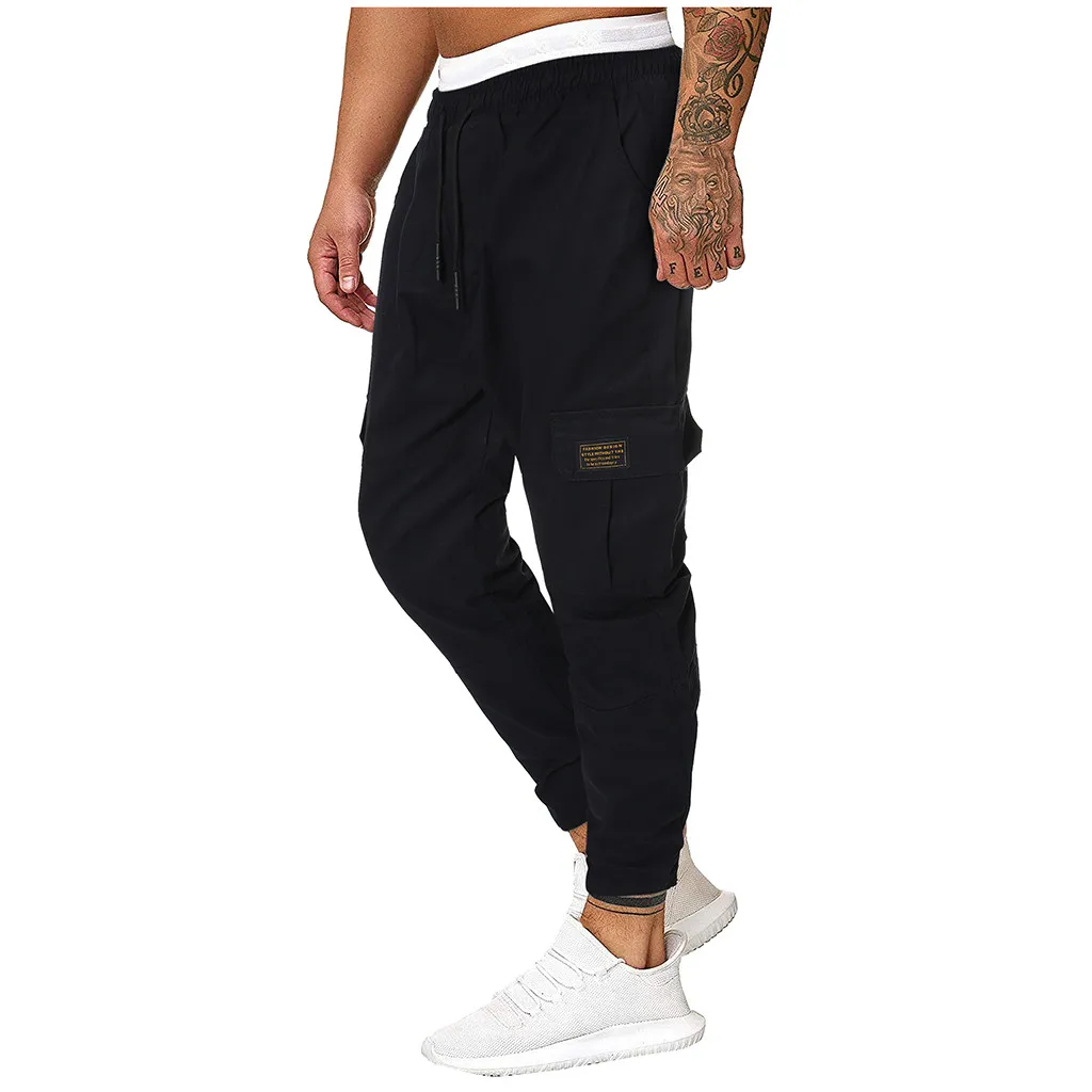 WOMAIL Fahion Splicing Men's Casual Pants Loose Straight Loose Pure Color Overalls Elastic Waists Autumn Straight Party Pants