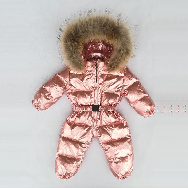 Luxury Gold Infant Baby Down Rompers Duck Down Filling Kids Baby Snowsuit Thick Warm Hooded Toddler Boys Girls Winter Jacket - Color: Pink