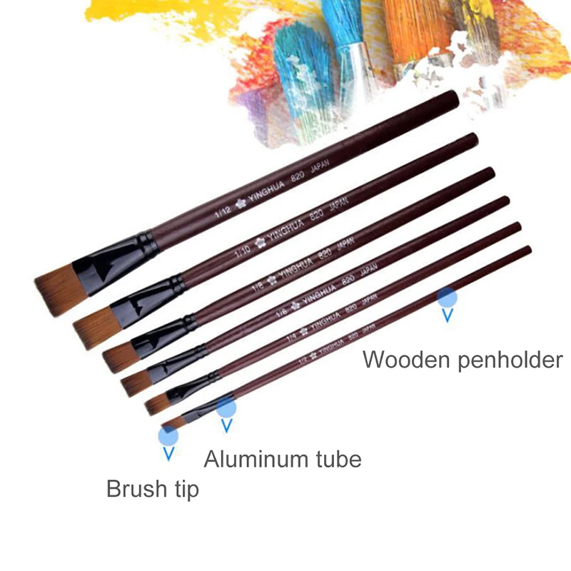 

6pcs/set Artist Nylon Oil Paint Brush Pen For Painting Wooden Handle Paint Brushes For Acrylic Painting Student School Supplies
