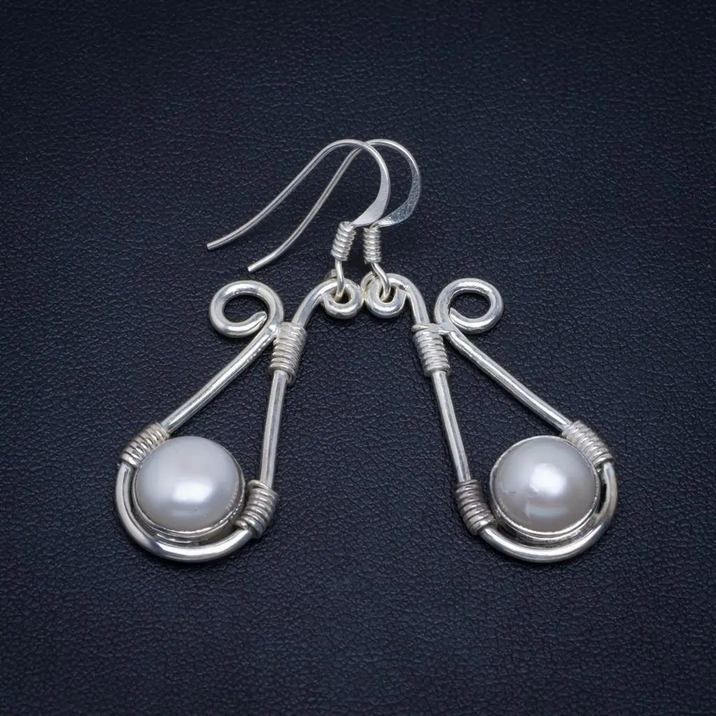 Natural River Pearl 925 Sterling Silver Earrings 1.7&quot AM557 | Украшения и аксессуары