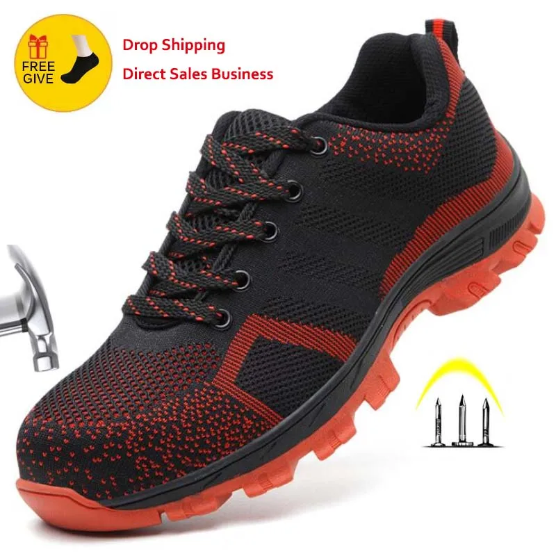 Zapatos de seguridad con punta de acero transpirables para hombre y mujer, botas de trabajo antideslizantes de acero a prueba de perforaciones