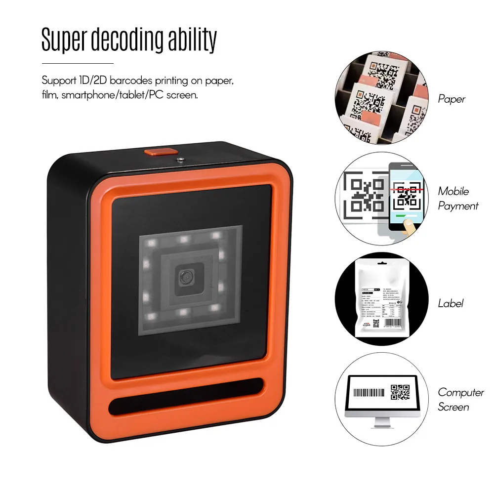 Aibecy Hands-free USB проводной 1D 2D QR сканер баркодера Настольный многонаправленный считыватель штрих-кодов для супермаркет, розничная торговля