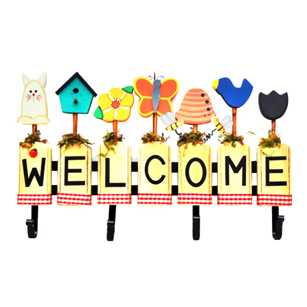 Welcoming Letter Hanging Wooden Easy Install Wall Hook Space Saving Universal Home Porch Butterfly Bee Pattern Decorative Cute