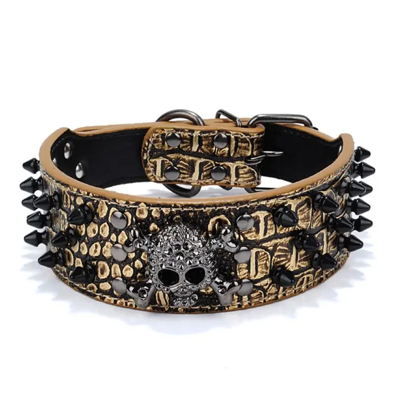 Leopard print Большой Шипованный череп Шпилька собачий ошейник из искусственной кожи яма заклепки Хэллоуин Декор для домашних животных E65B - Цвет: Leopard print