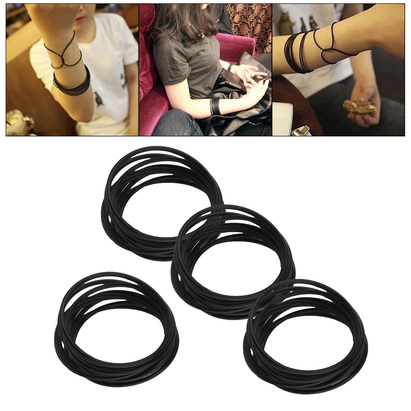 Set of 10/40pcs Stretchy Black Silicone Bracelets Kit Elastic Rubber Bands Bangles