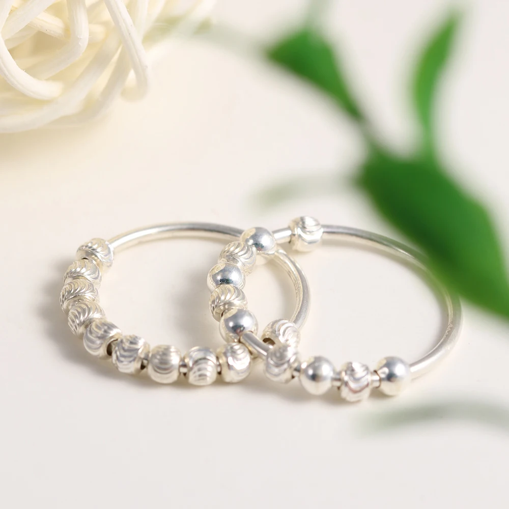 925 Sterling Silver Fidget Beads Ring For Women Men Rotate Freely Anti Stress Anxiety Ring INS Simple Style Lady Fashion Jewelry