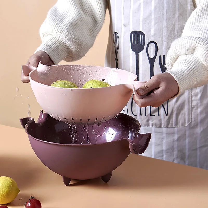 

2-in-1 Kitchen Strainer Drainer Bowl Sets Double Layered Drain Basket for Fruits Vegetable Washing Mixing HY99