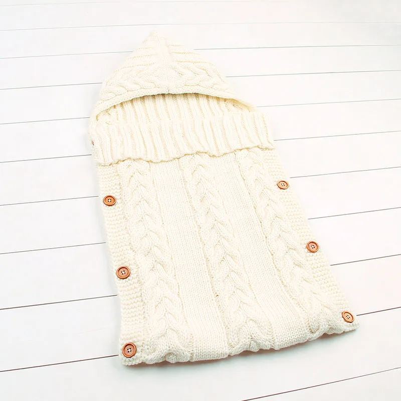 white Baby Sleeping Bags Envelope Winter Kids Sleepsack Footmuff For Stroller Cotton Knitted Sleep Sack Blanket Newborn Swaddle Wrap - Цвет: white