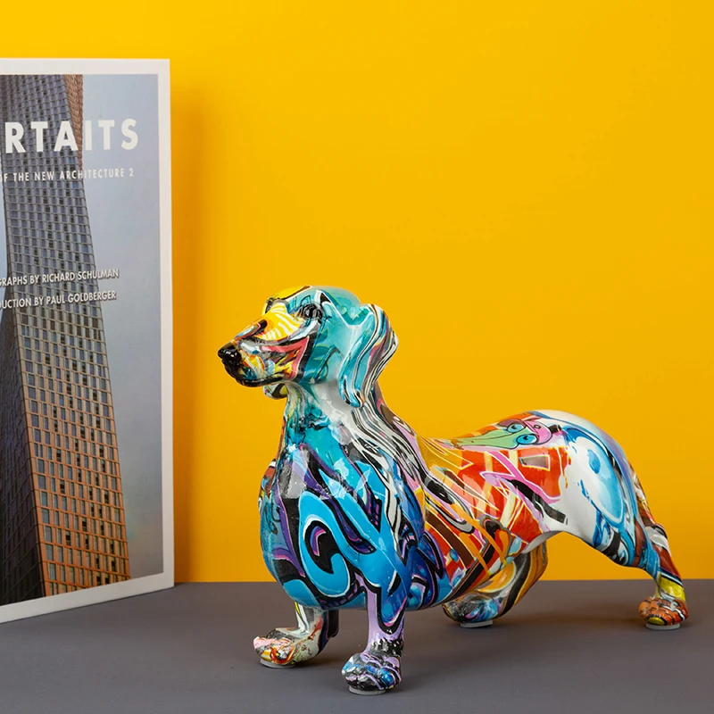 

Полимерная цветная статуя собаки, Настольная статуэтка животного, скульптура собаки, украшение для дома, гостиной, офиса, ремесла, подарочные украшения