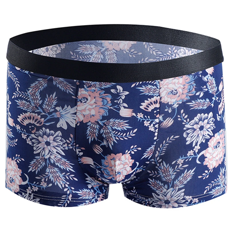 4 Pcs/Lot Men Underpants Large Size Panties Fashion Printing Breathable Large Size Boxer Briefs Ice Silk Men's Underwear 4XL