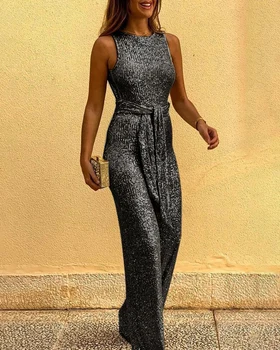 

Glitter Round Neck Sleeveless Backless Sequins Jumpsuit