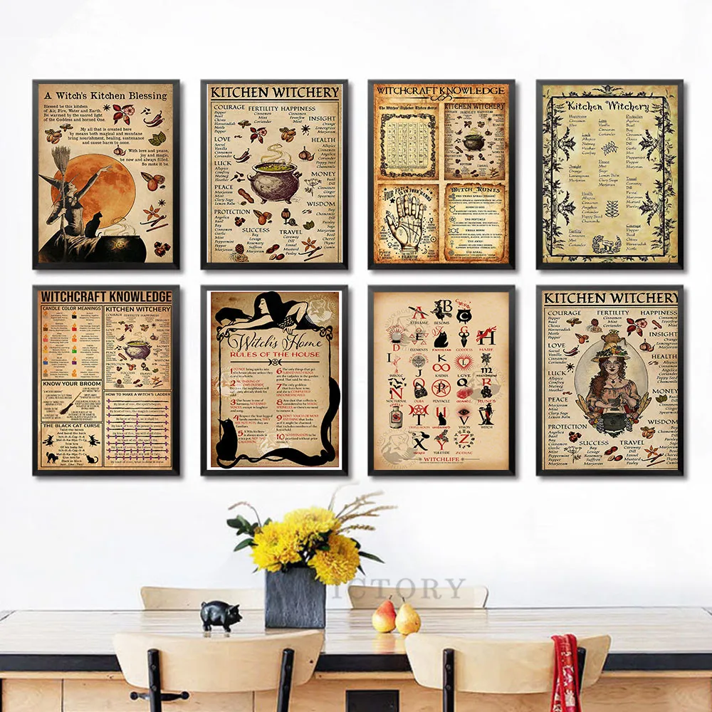 

Kitchen Witchery Retro Posters and Prints Kitchen Bar Canvas Wall Picture Witch Blessing Knowledge Art Painting Gift Home Decor