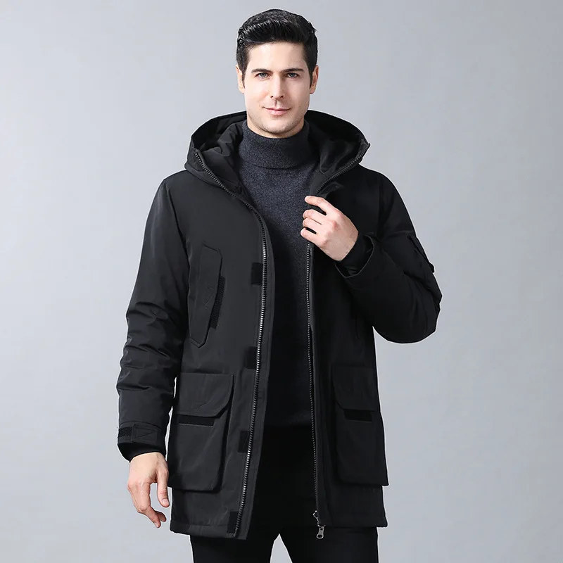 Зима средней длины High-End вниз куртка для женщин среднего возраста одежда Daddy Повседневное Толстая с капюшоном Теплый комплект с курткой-пуховиком для пальто