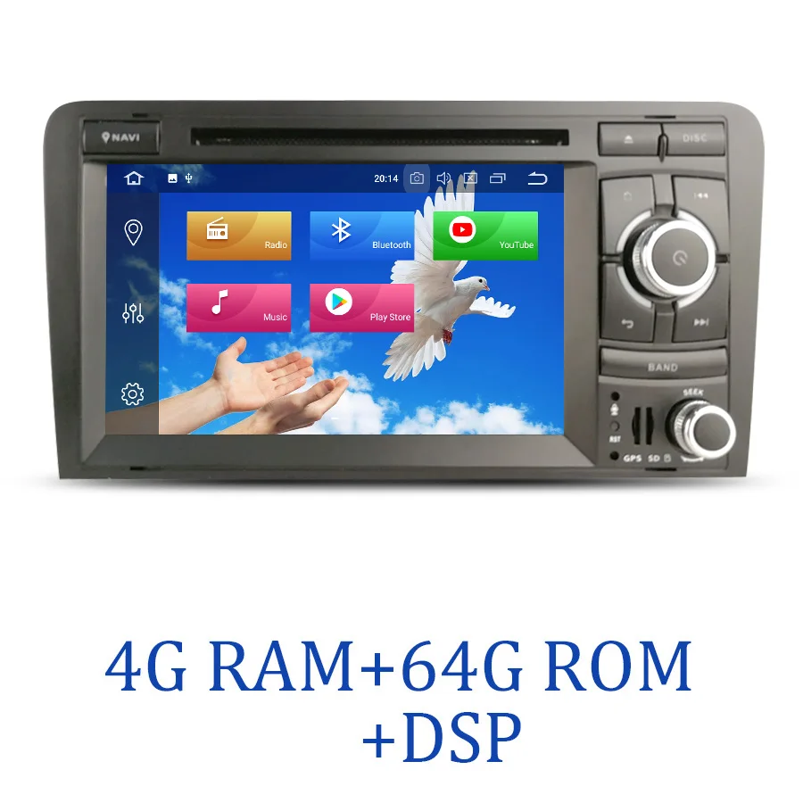 Ips DSP Android 9,0 8 Core 4 Гб+ 64 ГБ Автомобильный dvd-плеер RDS радио Wifi Bluetooth 4,2 для Audi A3 2002-2011 S3 RS3 RNSE-PU - Цвет: 64GB ROM with DSP