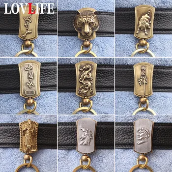 

Retro Copper Animals Dragon Phoenix Tiger Bull Horse Belt Key Chain Jewelry Chinese Style God of Wealth Guan Gong Lucky Keychain