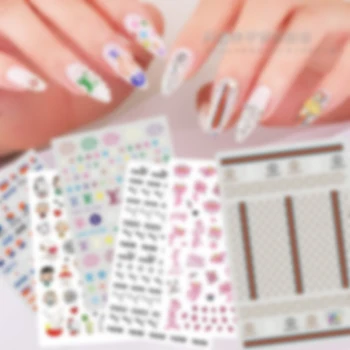 

10pcs brand Nail Stickers Linear Flower Pattern Nail Art Decorations Slider For Nail Manicure Adhesive DIY Decals Foil