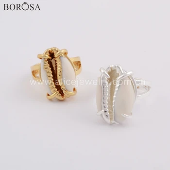 

BOROSA Bohemian Cowrie Shell Ring Natural Sea Shell Ring Fashion Jewelry Rings Gold/Silver Color Ring for Women Jewelry ZG0398