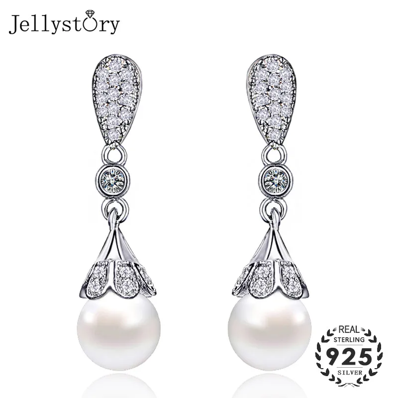 Jellystory, жемчужные серьги с цирконием, драгоценный камень, 925 серебро, ювелирное изделие, висячие серьги для женщин, свадебные, Помолвочные, вечерние, подарок