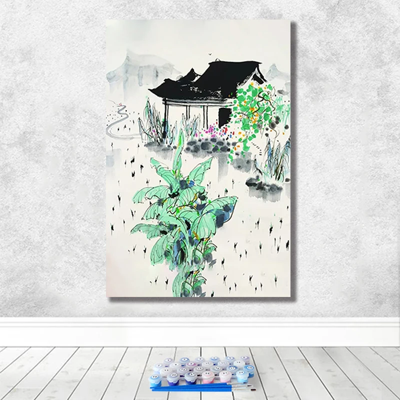 Diy Рисование по номерам рисунок Versus инструментарий Рисование Wu Guanzhong художественная гостиная декоративная подвесная краска ing - Цвет: 10345