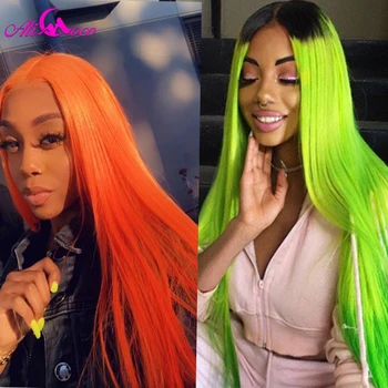 

Ali Coco Orange Lace Front Wigs Straight Hair Ombre Wig 8-26 Inch Brazilian Green Red Yellow Blue Lace Front Human Hair Wigs