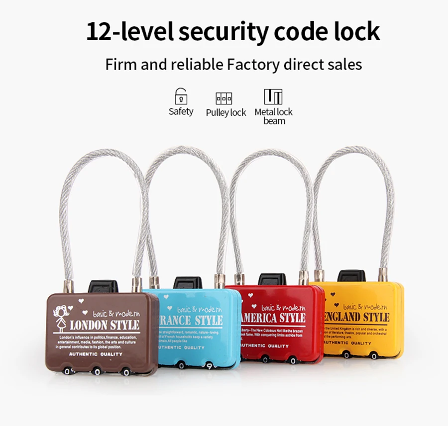 Travel trolley luggage accessories backpack tool luggage password lock gym locker cabinet metal padlock