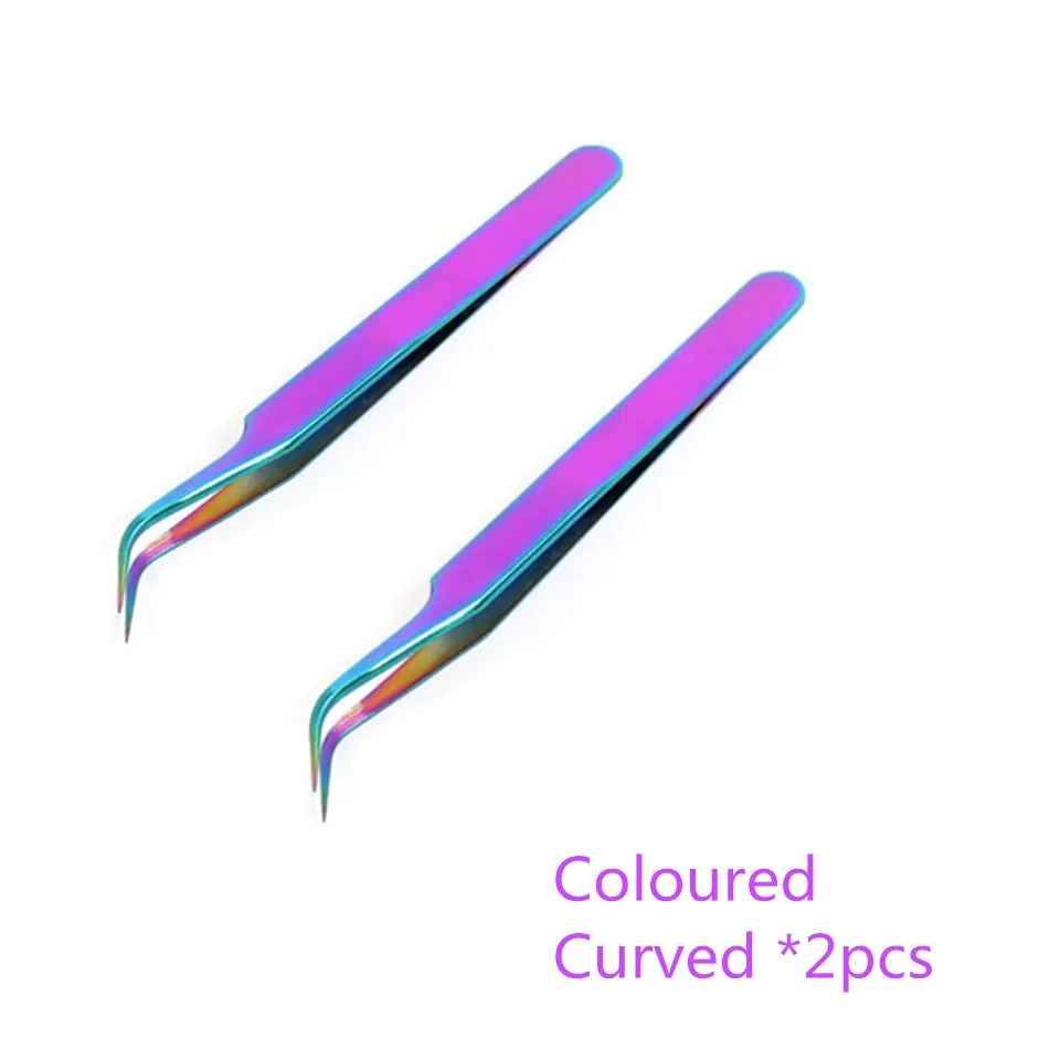 2 PCS Color Curved Профессиональная розовая норка наращивание ресниц пинцеты прямые, изогнутые 3D объемные ресницы высокого качества пинцет - Цвет: 2 PCS Color Curved