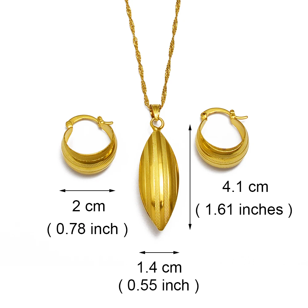 Anniyo Ethiopian Bridal Jewelry Set Gold Color Pendant Necklace Earrings African Arab Sets #054806