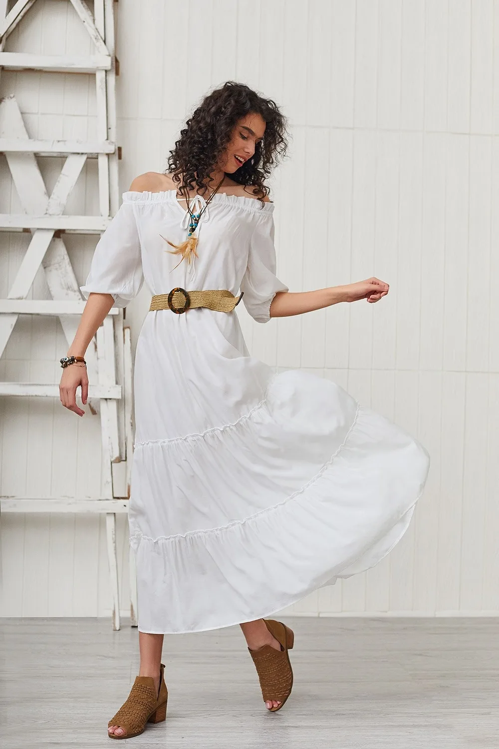 Suzhan Women Summer Bohemian Tunic Floral Party Beach Long Maxi Dress Sundress Sleeveless Spaghetti Strap Long Dress